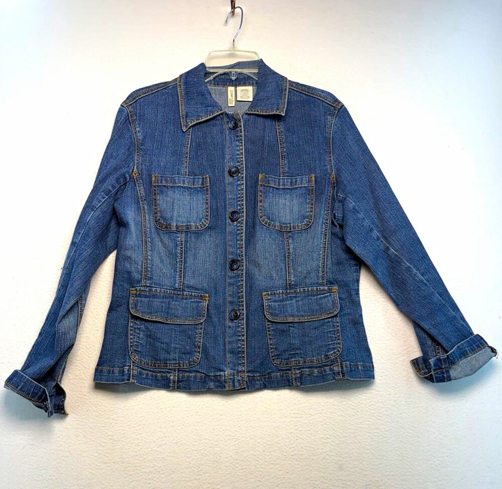 St. John's Bay Women's Stretch Jean Jacket L Collared classic layering western